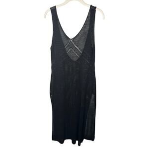Black Crochet Scoop Neck Sleeveless Midi Swimsuit Cover Up Dress Women's Medium